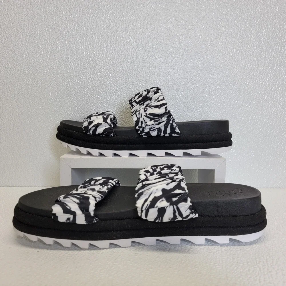Sorel Women's Roaming Two Strap Slide Sandals Black White Size 9.5